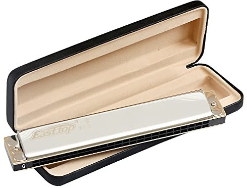 East Top 24 Löcher Tremolo Mundharmonika Tonart G, Professionelle Mundharmonika für Erwachsene, Bandspieler und Schüler T2406