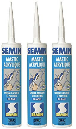 Semin A00968 Mastic Acrylique Blanc pour Combler des Fissures ou pour Réaliser des Liaisons entre différents Éléments de Maçonnerie, Intérieur/Extérieur, Cartouche de 310 ml (Lot de 3)
