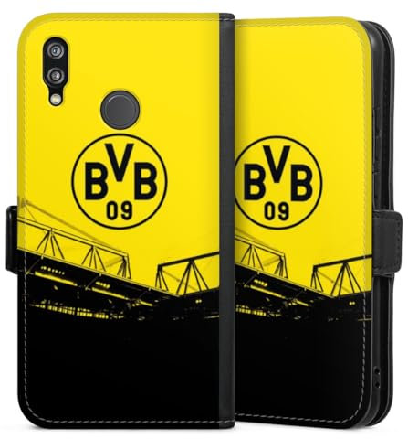 Klapphülle kompatibel mit Huawei P20 Lite Handyhülle aus Kunst Leder schwarz Flip Case Borussia Dortmund BVB Fanartikel
