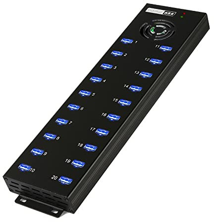 Sipolar 20 Ports Powered USB 2.0 Hub, Industiral USB Hub, USB Splitter 12V 10A External Power Adapter, Output of 1.2A Per USB Port, Multiport USB Expander Compatible for PC, Laptop, Miner