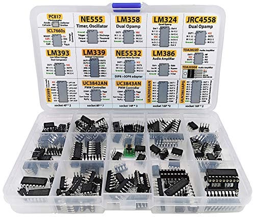XL IC Chip Assortment 150 pcs, opamp, oscillator, pwm, PC817, NE555, LM358, ULN2003, 7660 incl. Sockets