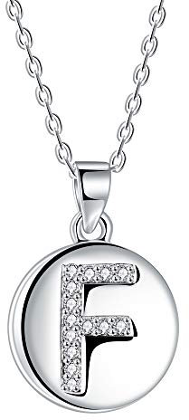 J.Endéar Buchstabe Kette 925 Sterling Silber Brief Initial F Disc Anhänger Halskette für Frauen Freundschaft 40 + 5cm einstellbar