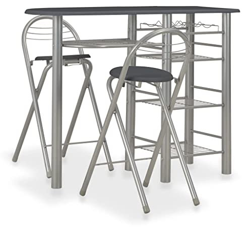 vidaXL Bar Set mit Barhocker 4 Regalen 1 Weinregal Bartresen Bartisch Stehtisch Tresentisch Küchentheke Bistrotisch Küchentisch Barstuhl Holz Stahl Schwarz
