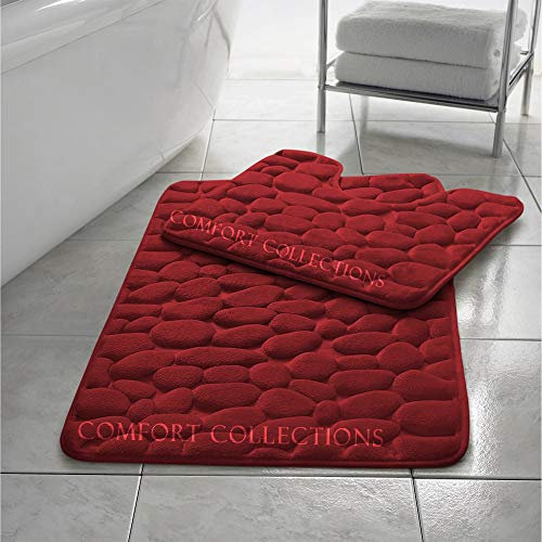 Comfort Collections Badvorleger-Set, rutschfest, weich, WC- und Badteppich, Memory-Schaum, Kieselstein-Design, Farbe: Rot, 2-teilig