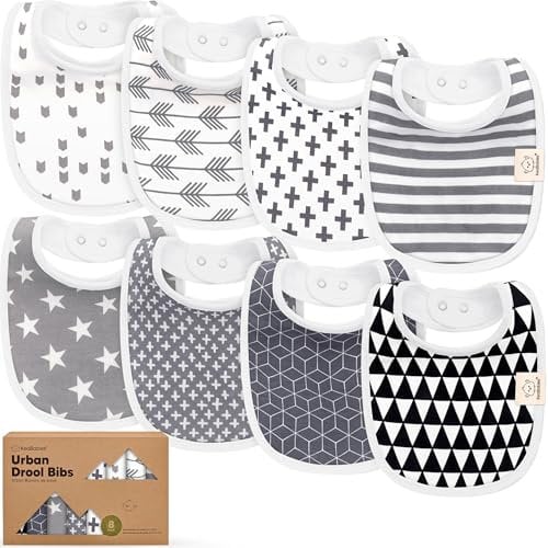 KeaBabies Baby Lätzchen für Jungen & Mädchen - 8er-Pack Bio Baumwolle Lätzchen zum Zahnen - Lätzchen Baby Mädchen & Junge - Lätzchen groß für Säugling, Kleinkind (Grayscale)