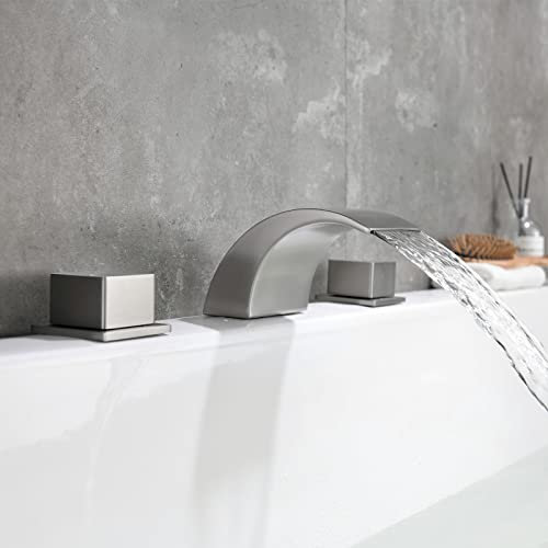 SHACO Wasserfall-Badewannenarmatur, gebürstetes Nickel, römische Wannenarmatur, 3-Loch-Deckmontage, Edelstahl, Badezimmerarmatur mit cUPC-Versorgungsleitungen