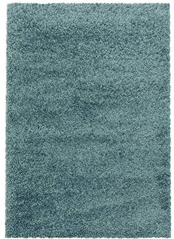 Teppium Moderner Hochflor Teppich Wohnzimmer 140 x 200 cm Aqua Blau - Shaggy Flauschiger Teppich, Extra Weich, Pflegeleicht und Einfarbig - für Schlafzimmer, Küche und Esszimmer