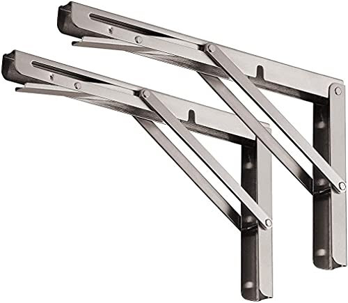 YUMORE Klappkonsole Schwerlast 600mm,Klappregalhalterungen Edelstahl Regalträger Max Load 330 lbs Wandmontierte Schwimmende Tischhalter dreieckige Halterungen für DIY Werkbank Platzsparende, 2er-Pack