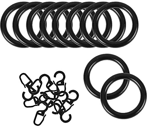 Bestlivings Ringe mit Faltenleghaken (50er Set), Gardinenringe für Universalband/Kräuselband Ø40mm in der Farbe: Schwarz