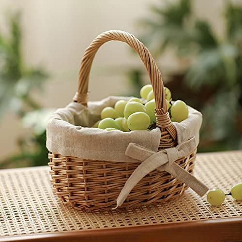 UIILO Petit Panier à Fleurs en Osier - Rangement Portable pour Pique-Nique - Rotin Tressé pour Fleurs, Fruits et Légumes - Couleur Bois