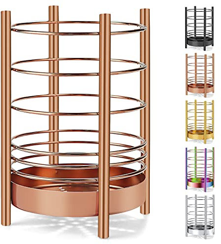 Pots à Ustensiles En Acier Inoxydable, Organisateur De Panier De Rangement Pour Ustensiles Avec Revêtement En Titane Cuivre, Porte-Ustensiles De Cuisine, Nettoyage Facile (Or Rose/7.4''x5.2'')