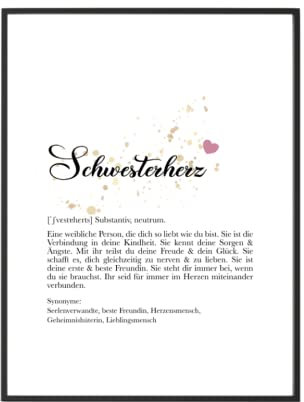 Manufaktur Liebevoll Poster - Kunstdruck mit Definition und Worterklärung - für Mama, Papa, Tochter, Sohn, Schwesterherz, Oma, Opa, beste Freundin, Familie (Schwesterherz)