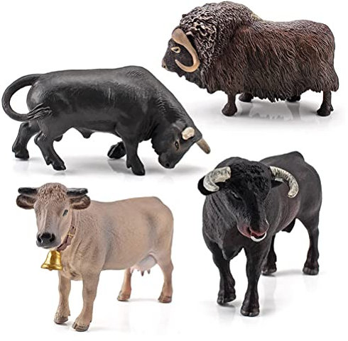 HUSHUI Tiere Figuren Kinder,4 Stück Simulation Bauernhof Kuh Rinder Ochse Bull Figur PVC Bauernhof Tier Modell Action Figure Dekoration Kinder Pädagogisches Spielzeug