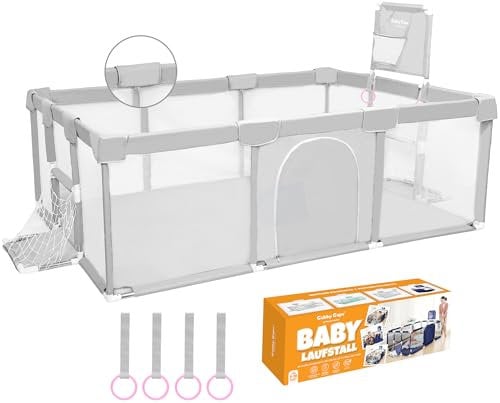 GUBBY GUPS® Laufstall Baby Bällebad Baby Laufgitter mit Basketballkorb (und Fussballtor),188x124x66cm und als Lauflernhilfe