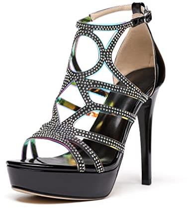 Zamikoo Damen Riemchensandaletten 11CM Absatz High Heels Plateau Sandaletten Schwarz EU37