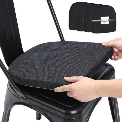 BUYUE Leinen 30x30 Kissen für Metallstuhl Satz von 4, Anti-Rutsch Sitzpolster für Esszimmer Küche Cafe stapelbar Stühle (U-Form, schwarz, 4 Stück)