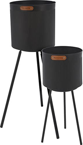 Muddy Hands Set of 2 - Black Metal Plant Pot Stand Indoor Home Outdoor Garden Decorative Flower Planter Holder Shelf Display