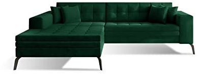ALTDECOR Ecksofa Links mit Schlaffunktion und Bettkasten mit Gasdruckfeder, Polstercouch in L-Form Links angeordnet, rückenecht gepolstert, ideal als Gästebett - Solan 292x196x80 cm Dunkelgrün