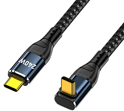 CY Câble USB-C 240 W Type-C mâle vers mâle - Connecteur coudé vers le haut - 48 V 5 A - Compatible avec USB 2.0 480 Mbps 100 W - Pour ordinateur portable, tablette, téléphone