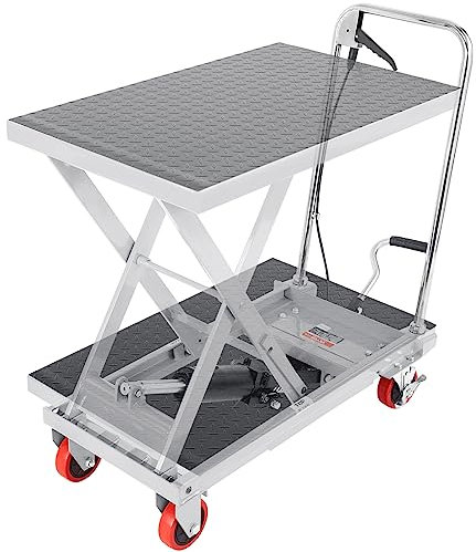 VEVOR Carrello Elevatore Idraulico, Capacità 230kg, Altezza di Sollevamento 220-720 mm, Piattaforma Elevatore Manuale a Forbice Singola con Cuscinetto Antiscivolo, Carrello Idraulico a Forbice Grigio