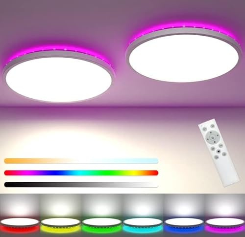 zemty 2Pack LED Ceiling Light Dimmable 3000-6500K, 24W 3200LM Bathroom Lights Ceiling with Remote Control, RGB Color Changing, Memory, Round Flush Ceiling Lamp for Bedroom Living Room Kitchen