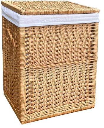 Amalfi Deluxe Wicker Laundry Basket - Framed Rectangular Willow Washing Basket Bin with Lid and Removable Lining (Extra Large, Natural)