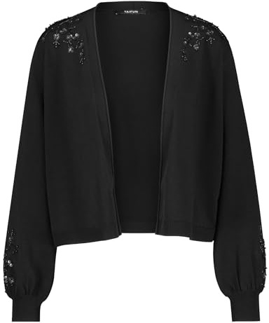 Taifun Damen Strickjacke mit Pailletten-Zier Ballonärmel, Ärmelbündchen, Langarm unifarben