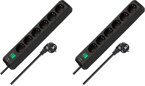 Regleta Eco-Line con Interruptor 6 Tomas Negro 1,5m H05VV-F 3G1,5 (Paquete de 2)