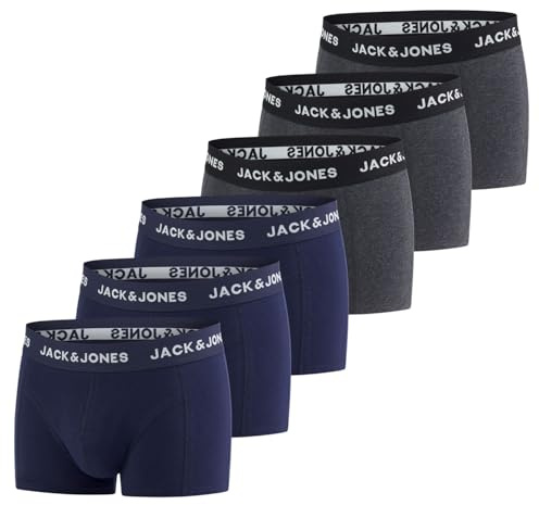 JACK & JONES Boxershorts Herren 6er Pack Basic Trunks Boxer Stretch Unterhosen Unterwäsche Retroshorts Set Baumwolle Schwarz Rot Grün Blau Grau S M L XL XXL 3XL 4XL 5XL 6XL 7XL 8XL