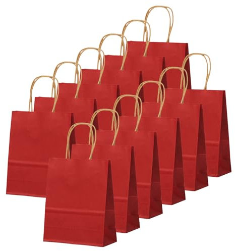 24 Stück Weinrot Kraft Papiertüte,Geschenktüten Klein mit Henkel 16 x 22 x 8 cm Papiertüten,Geschenkverpackung Papiertragetasche Gastgeschenke Tüten zum Weihnachten,Geburtstag,Hochzeitsfeiern