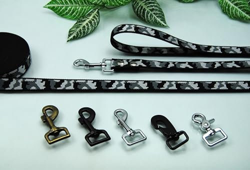 Leine Nylon Schneetarn, 25mm x 5m Trainingsleine Schleppleine Fährtenleine (Karabiner: Schwarz, mit Schlaufe)