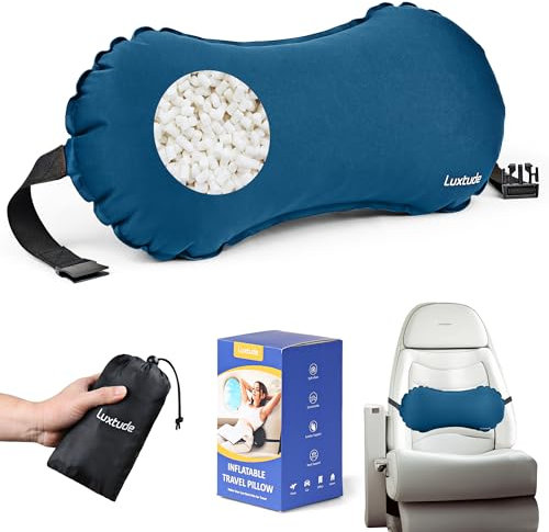 Luxtude Aufblasbares Lendenkissen für Flugzeugreisen, Lendenwirbelstützkissen für Bürostuhl/Auto, selbstaufblasendes Reise-Lendenkissen Rückenstütze, unteres Rückenkissen zur Reduzierung von