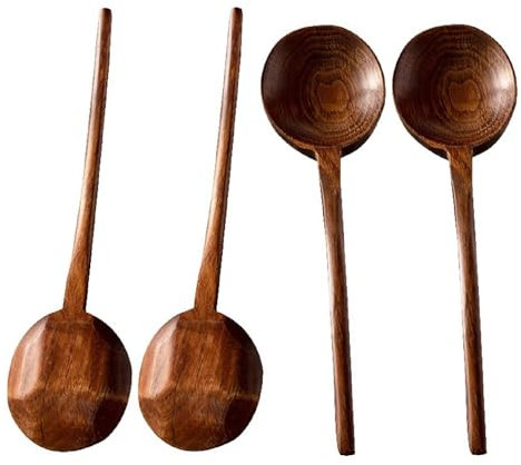 Bafnsiji Cucharas de Ramen 4PCS, Cuchara de Madera con Mango Largo, Cucharas de Sopa de arroz de Madera, Cuchara de Concha, Cuchara de Olla Caliente de Madera