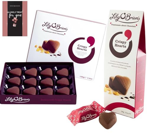 Lily O Brien Chocolates Honeycomb Crispy heart, 12 Milk Chocolate 168g & Honeycomb Crispy Heart Pouch, 7 Chocolates, 98g - Birthday, Valentine, Fathers Day, Mothers Day or Vegetarian Chocolate Gifts
