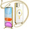 Oelrstfe Magnetic Mobile Phone Chain with Strap for iPhone 11 Case - Necklace Mobile Phone Case Transparent for Hanging with Adjustable and Removable Chain, Crossbody Magnet Clear Cover - Gold