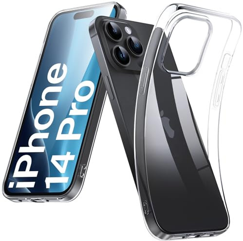 DOSMUNG Klar Hülle für iPhone 14 Pro (6.1), Flexible Minimalistische Silikonhülle Weiche Case Stoßfeste Kratzfestigkeit Handyhülle für iPhone 14 Pro, Durchsichtig