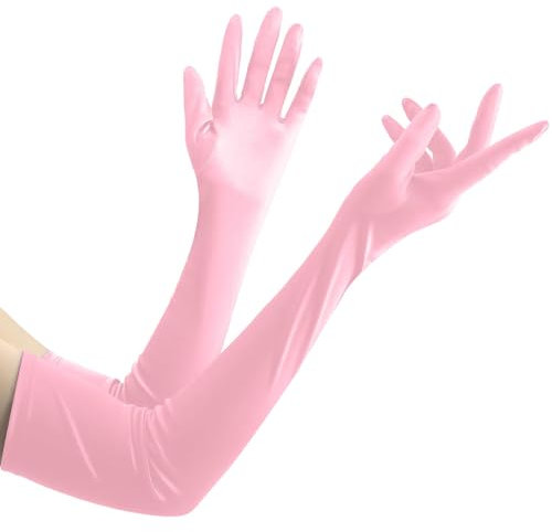 SycloPak Guanti Lunghi Donna,Guanti Rosa,Lunghi Guanti Donna Eleganti,satin Gloves,Long Gloves,Long Gloves,Guanti Cerimonia Sposa Di Raso Fino A Gomito,Ballo Accessori Donna Anni '20 Halloween