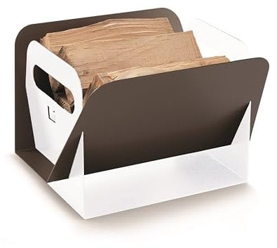 LIMAC Design HOJA Kaminholzregal aus Aluminium, zweifarbig, für den Innenbereich, Kaminholzkorb, hergestellt von Limac Design®, bronze-weiß