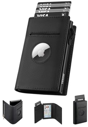 YESIIW Portmonee Herren Airtag Wallet mit Münzfach | Slim Wallet Geldbörse Herren mit RFID Schutz | Kartenetui Heren Kartenhalter Geldbeutel Heren | Schwarz Smart Wallets for Men