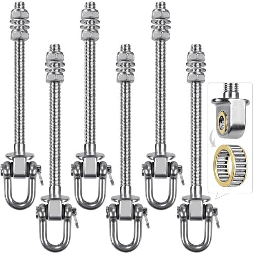 SELEWARE Robuste Edelstahl-Schaukelaufhänger mit Kugellagern (6er-Set), Schaukelschrauben M10 x 22,9 cm, 816,5 kg Kapazität für Holz- und Stahlbalken, Yoga-Hängematte, Veranda-Schaukel