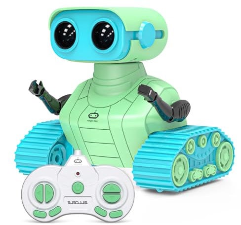 ALLCELE Roboter Kinder Spielzeug,wiederaufladbarer Ferngesteuerter Roboter mit LED-Augenmusik und lustigen Klängen für 3 4 5 6 7 8 jährige Jungen Blau Grün