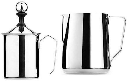 Montalatte Frullino Montalatte Montalatte con Pompa A Mano in Acciaio Inossidabile Montalatte Manuale per Schiuma di Latte per caffè Monta Latte per Cappuccini(3pcs)