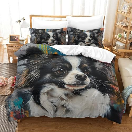 KOABERUVN Pommersch 3D Gedruckt Bettwaren 3 Teilig Bettbezug-Sets Mit Kissenbezug Soft Microfaser Luxus Modern Mit Reißverschluss Für Erwachsene Und Kinder Double(200x200cm)