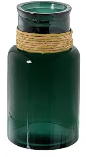 DRW Jarron de sobremesa de Cristal Yea Azul y Natural 15x15x28 cm