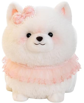 Champracer Simulation Pomeranian Plüschtier, Realistische Hundepuppe, Weich Plüsch-Kissenpuppe, Heimdekoration, Geeignet für alle Altersgruppen und Anlässe (40 cm,weiß)