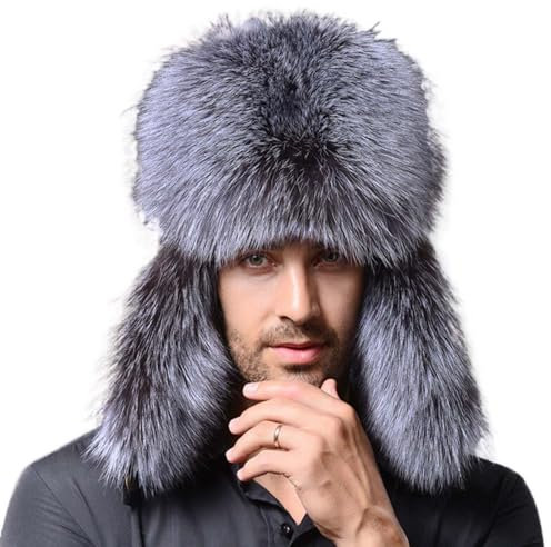 WUODHTW Herren Winter Uschanka Earflap Trooper-Mütze Fliegermütze Winddicht Kunstpelz Warme Mütze Skimütze, Baskenmütze, Totenkopfmützen, silber, blau, Einheitsgröße