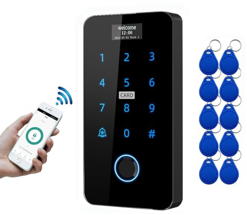 YAVIS TUYA RFID IP68 WiFi Controller di accesso impermeabile, doppia banda 125 kHz/13,56 MHz, con schermo, password touch, impronta digitale, NFC, tastiera, applicazioni mobili WG26 WG34, Portachiavi