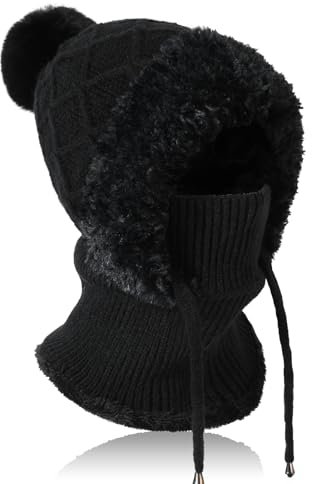 TAGVO Strickmütze Damen Thermo Winter, 3 in 1 Beanie Mütze Warm Strickmütze & Halswärmer Sets, Multifunktional Verstellbar Sturmhaube Gesichtsmaske mit Dickes Fleece gefüttert für Frauen Outdoor