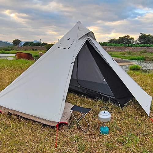 Tienda de campaña piramidal ultraligera impermeable con agujero de chimenea para acampar al aire libre, estilo indio, tienda caliente para 1 2 personas