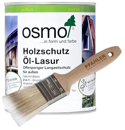 OSMO Holzschutz Öl-Lasur 0,75 l (739 Silbergrau) Rapid-Technologie – 2 Anstriche an 1 Tag Wetterbeständig, atmungsaktiv & UV-beständig, offenporig & seidenmatt, Inkl. Gratis PFAHLER-Pinsel